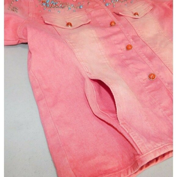 DIANE GILMAN pink jean jacket with bedazzled bling stones, woman's size XS - Picture 5 of 7